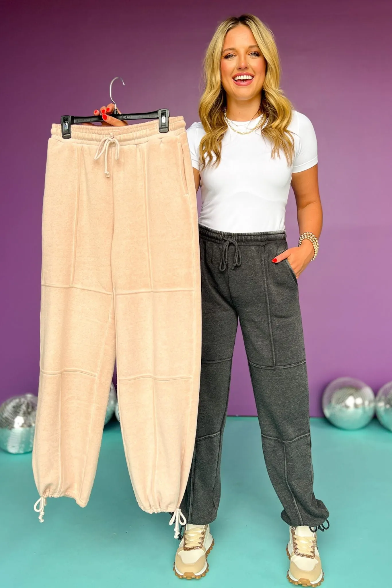 Black Seam Detail High Waist Drawstring Wide Leg Pants *FINAL SALE*
