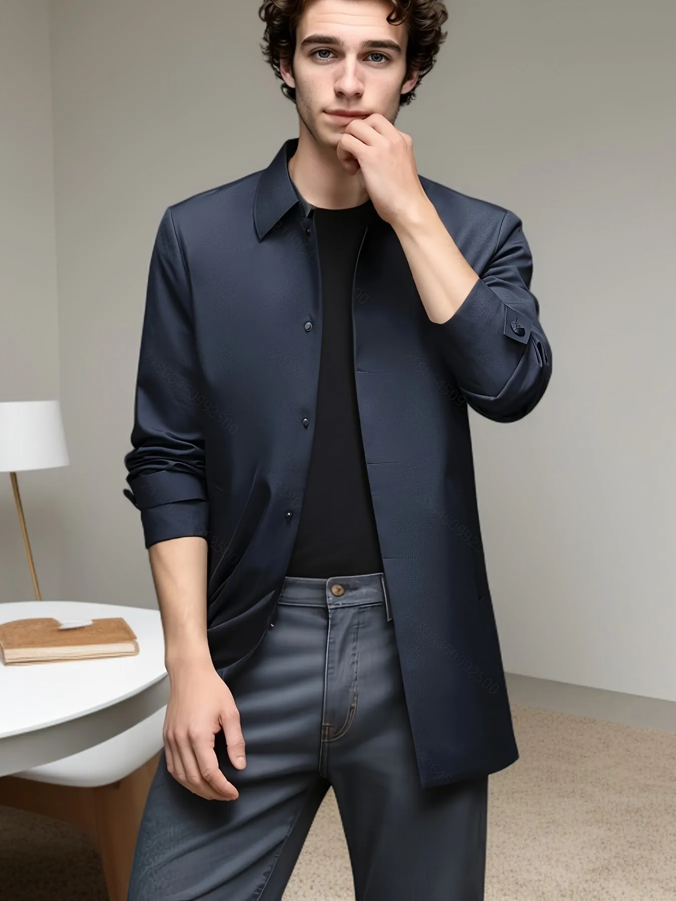 Coatify - Heren Slim Fit Lange Mouw Overhemdjas met Knoopsluiting