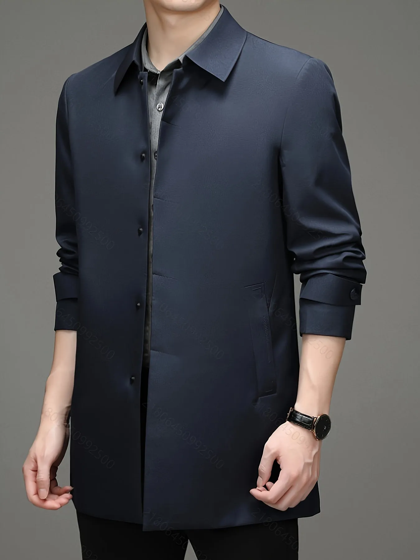 Coatify - Heren Slim Fit Lange Mouw Overhemdjas met Knoopsluiting