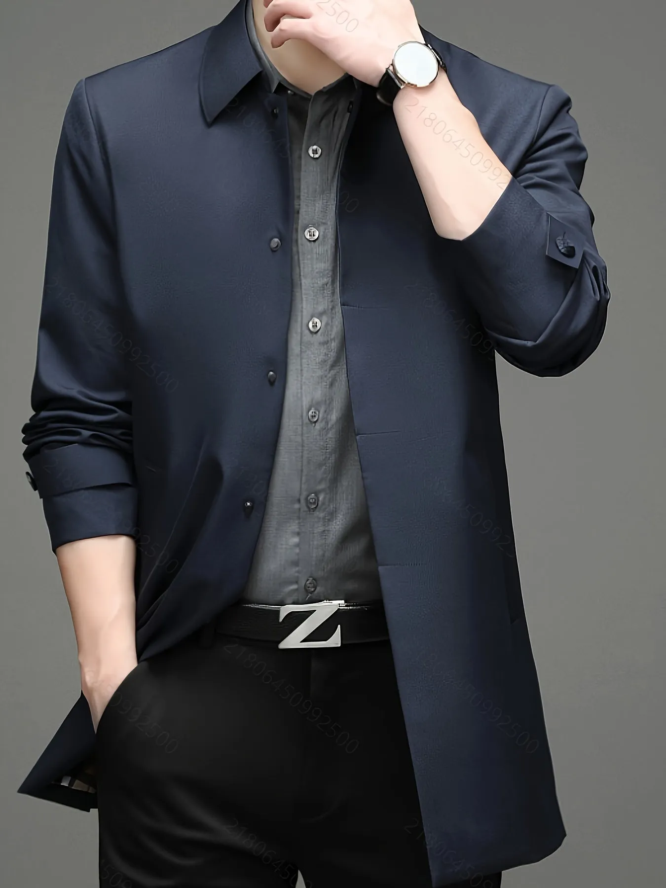 Coatify - Heren Slim Fit Lange Mouw Overhemdjas met Knoopsluiting