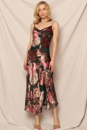 DANI COWL NECK FLORAL PRINT MIDI DRESS