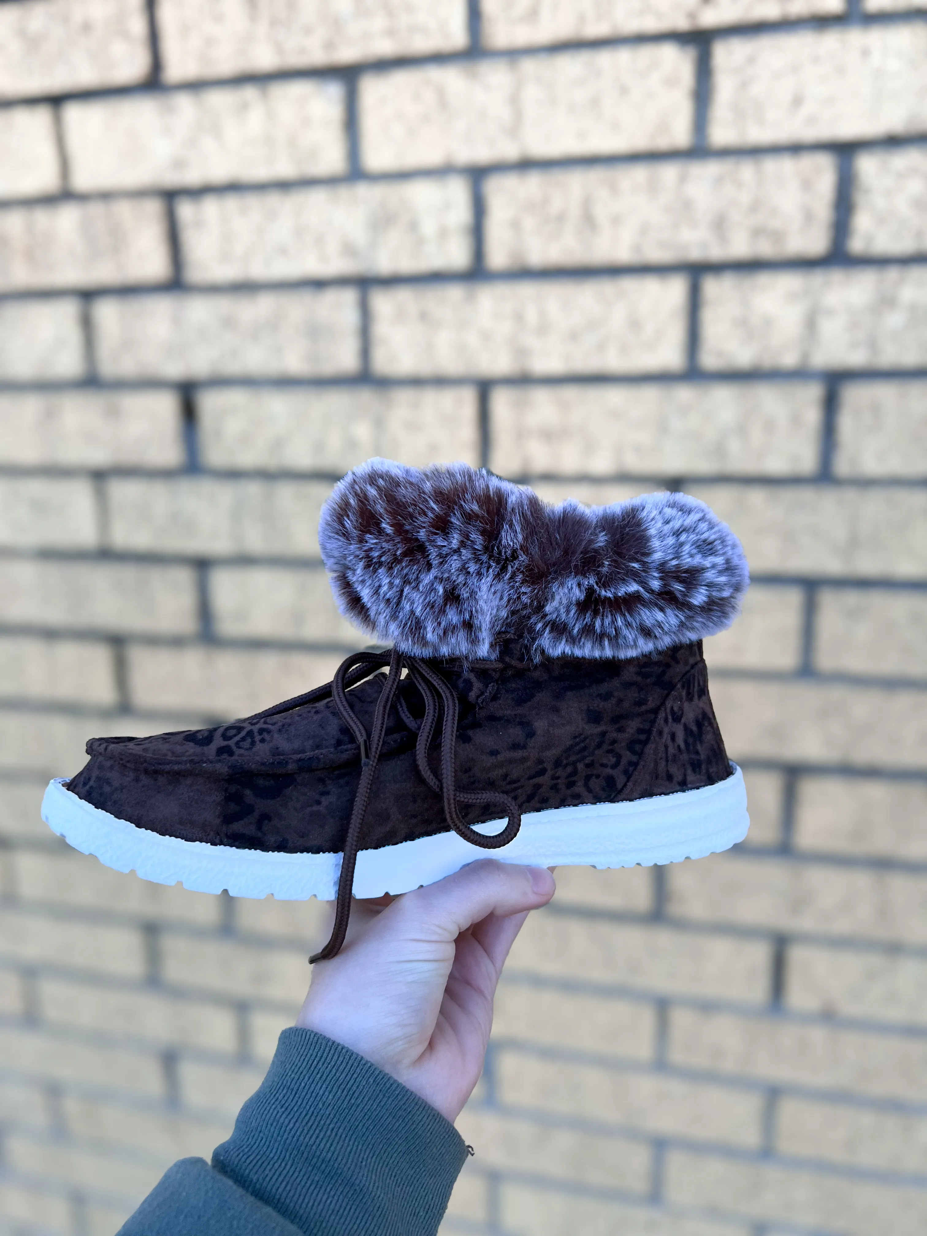 Fancy Taupe Leopard Faux Fur Lined High Top Shoes Gypsy jazz