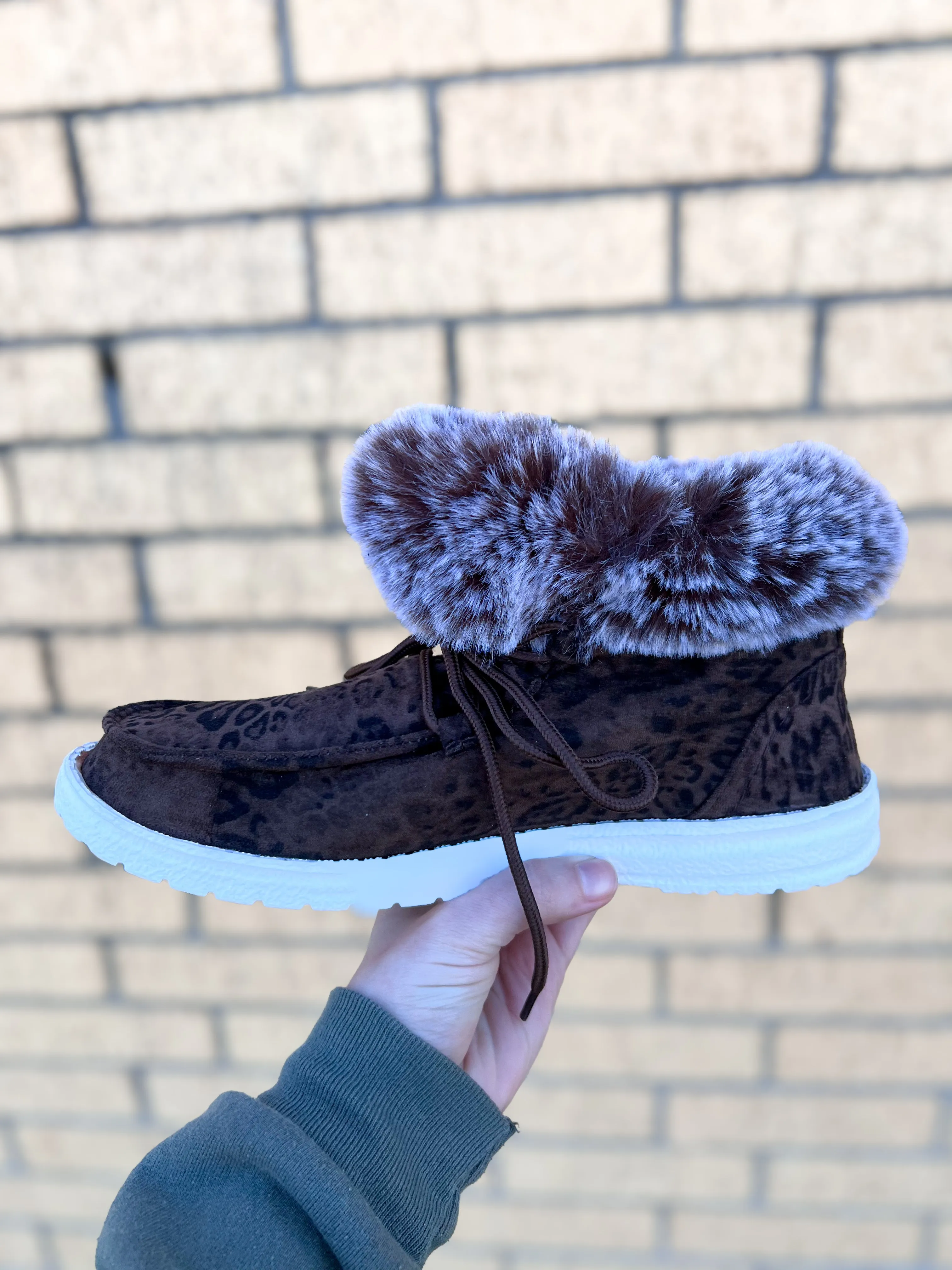 Fancy Taupe Leopard Faux Fur Lined High Top Shoes Gypsy jazz