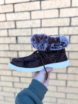 Fancy Taupe Leopard Faux Fur Lined High Top Shoes Gypsy jazz