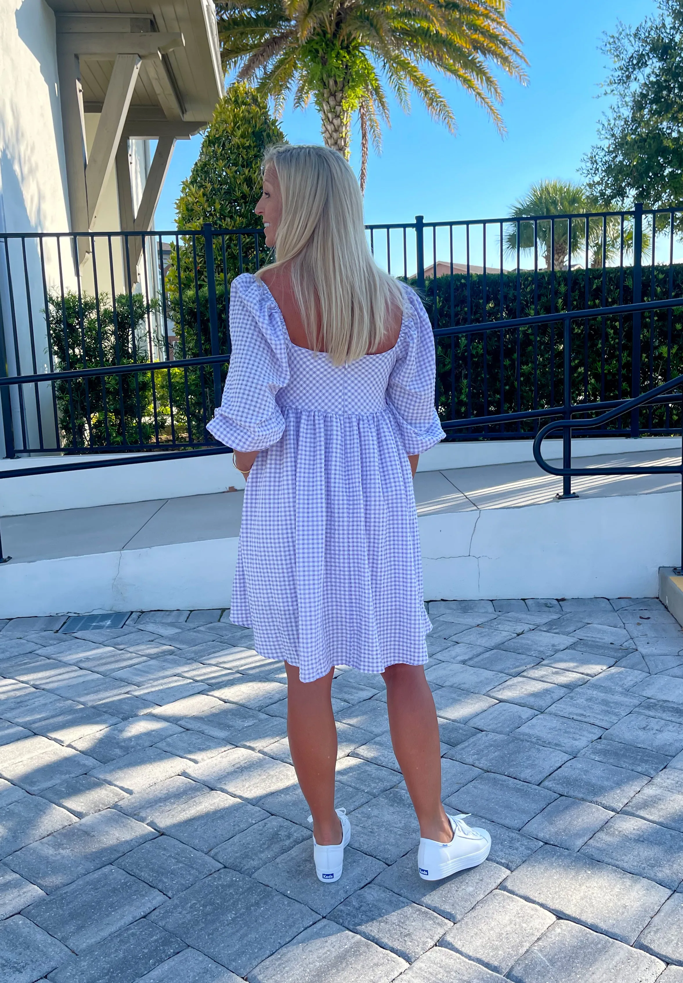 Gingham Babydoll Dress - Lavender