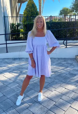 Gingham Babydoll Dress - Lavender