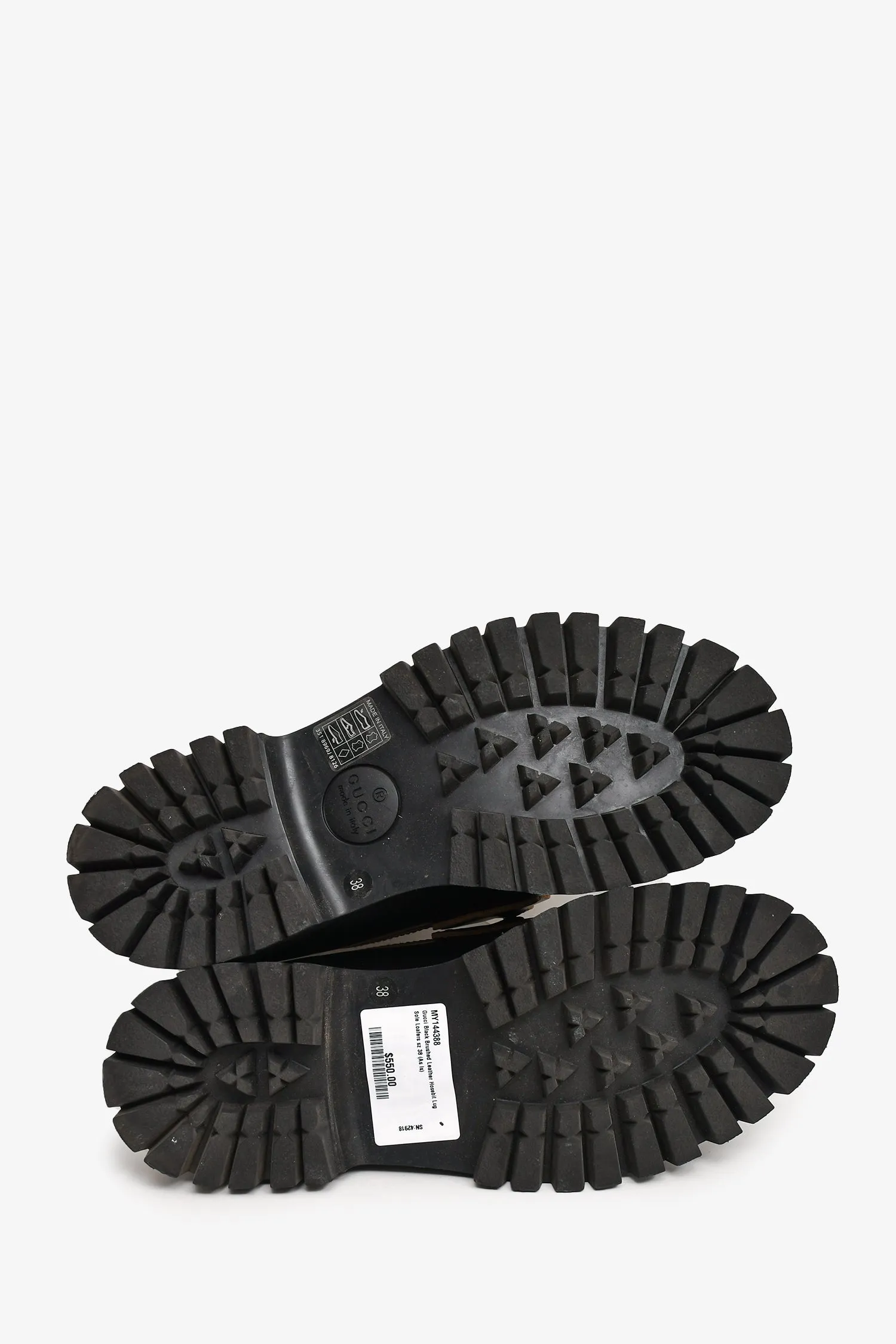 Gucci Black Brushed Leather Horsebit Lug Sole Loafers Size 38