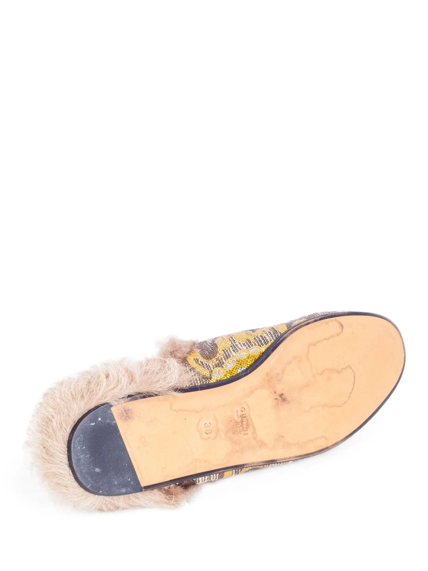 Gucci Brocade Horsebit Buckle Fur Lined Slip On Loafers Beige Multicolor