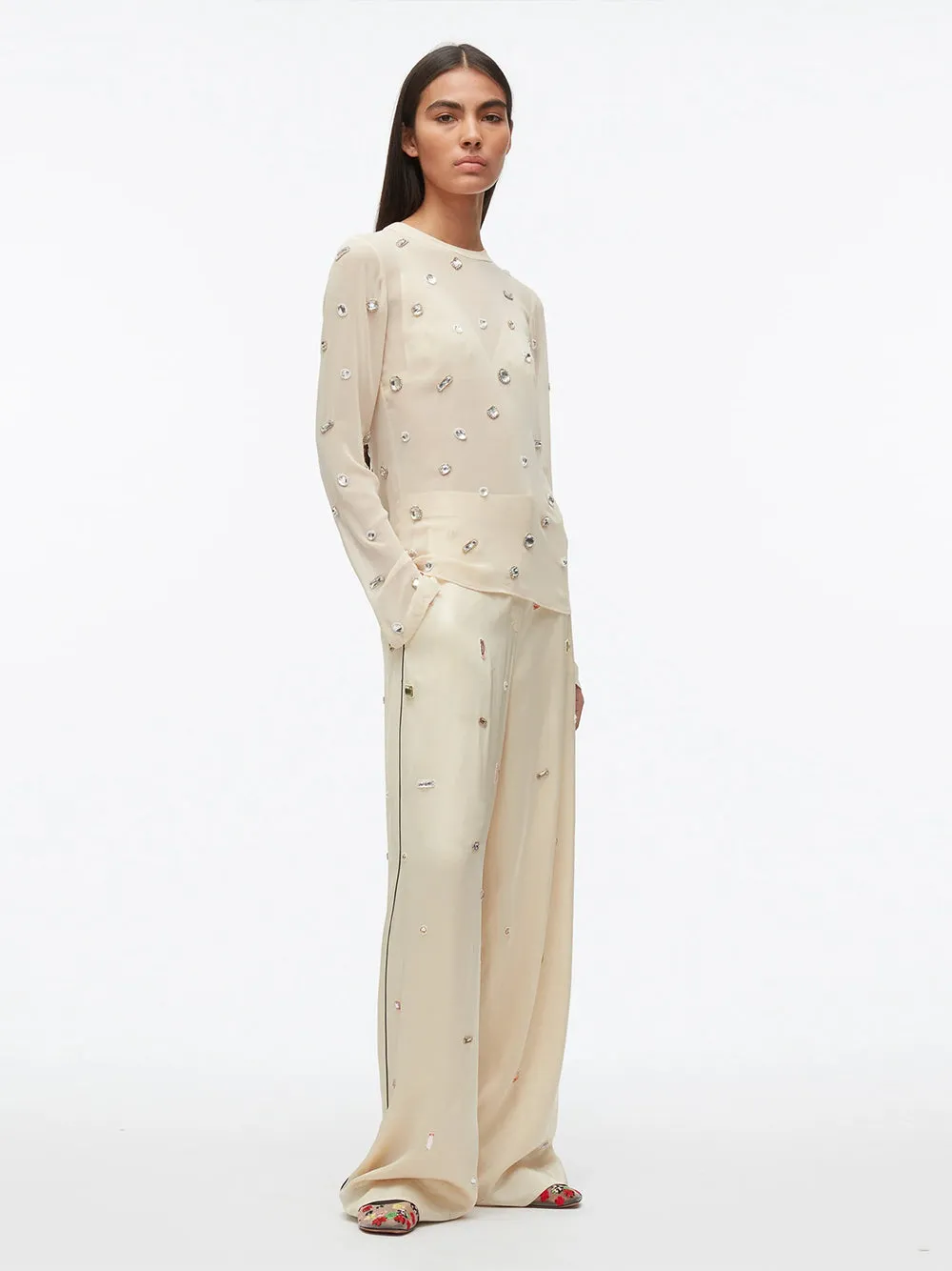 Halo Embroidered PJ Pants (Champagne)