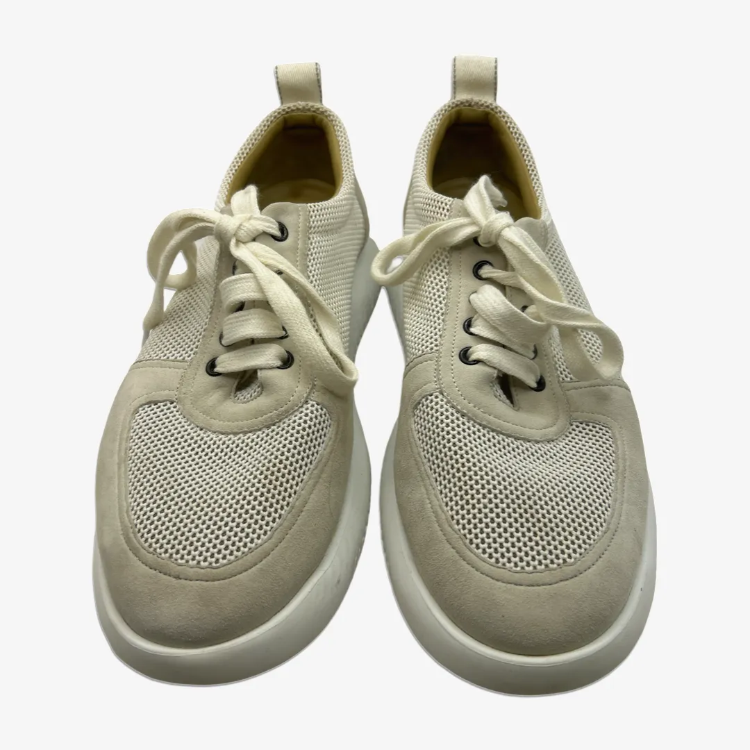 Hermes men's beige mesh and suede sneakers