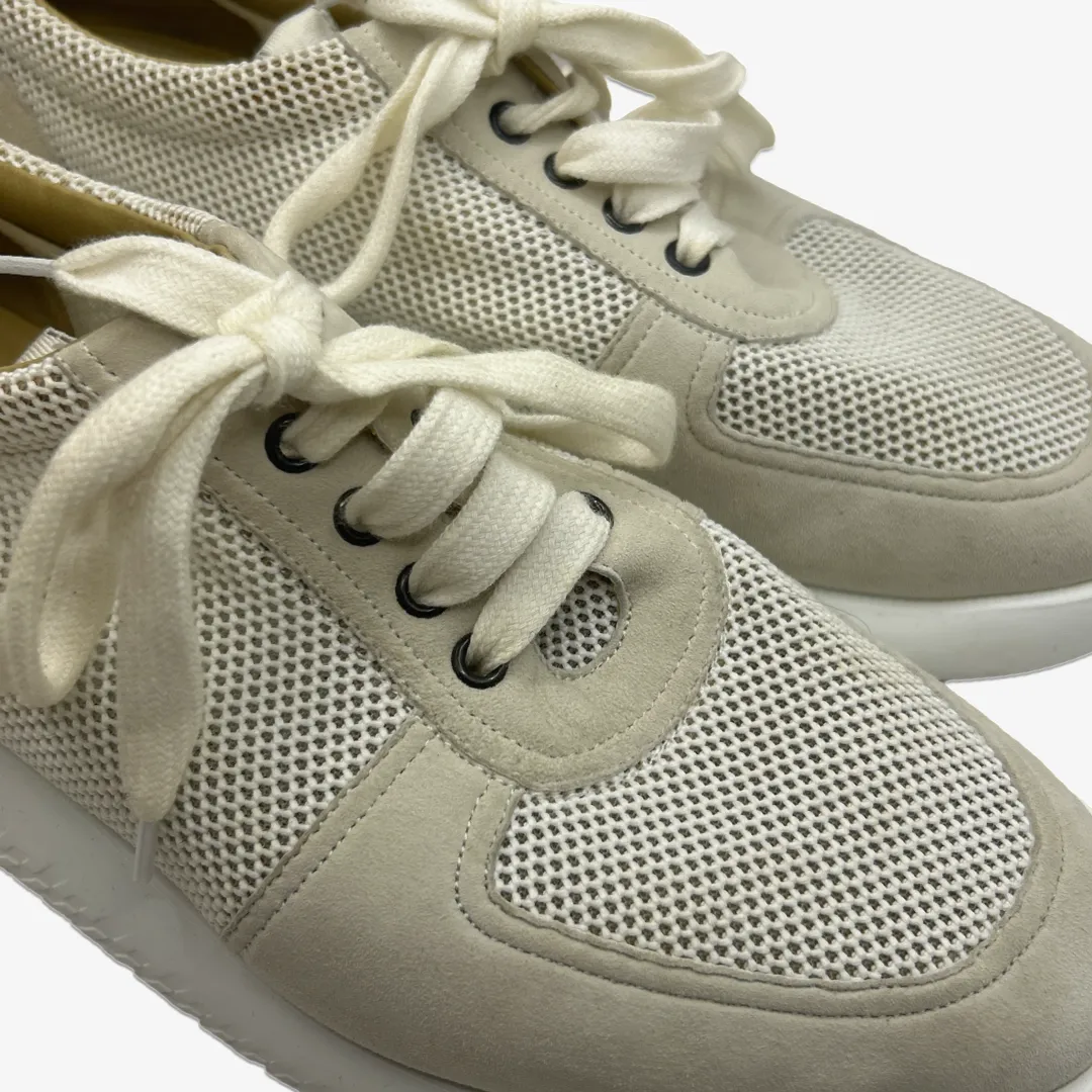 Hermes men's beige mesh and suede sneakers