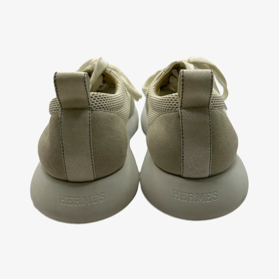 Hermes men's beige mesh and suede sneakers