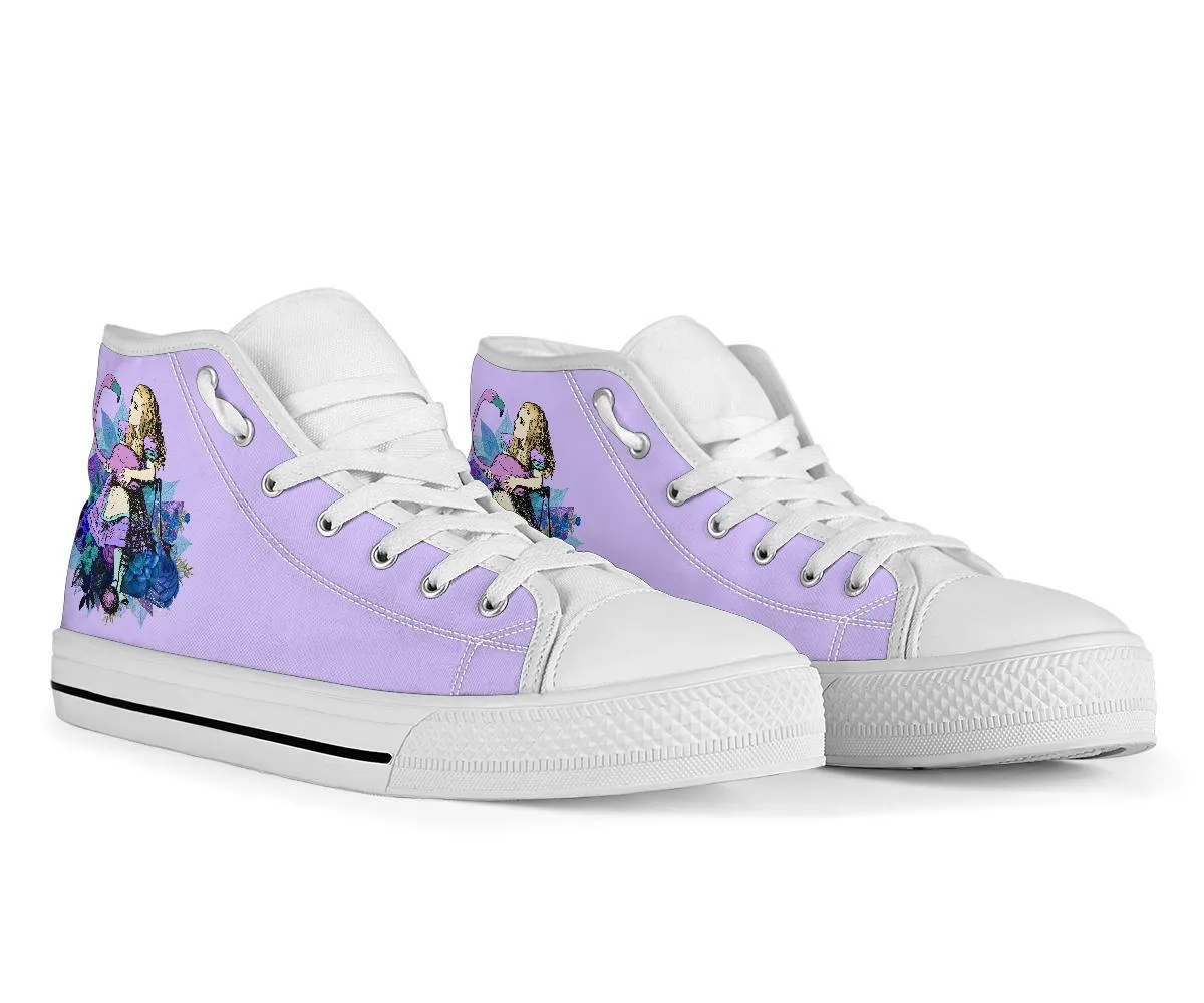 High Top Sneakers - Alice in Wonderland Gifts #22 White/Purple | Birthday Gifts, Gift Idea, Custom Sneakers Women, Custom Women's Sneakers