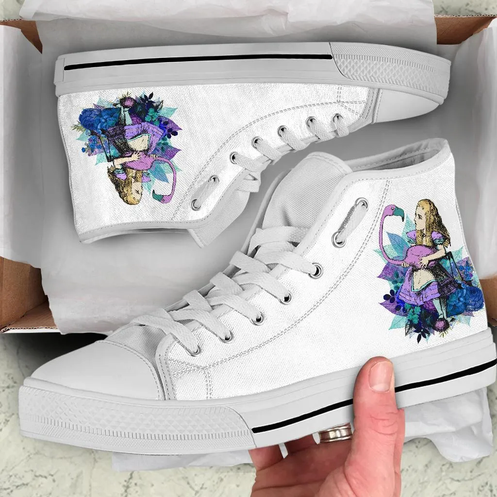High Top Sneakers - Alice in Wonderland Gifts #22 White/Purple | Birthday Gifts, Gift Idea, Custom Sneakers Women, Custom Women's Sneakers