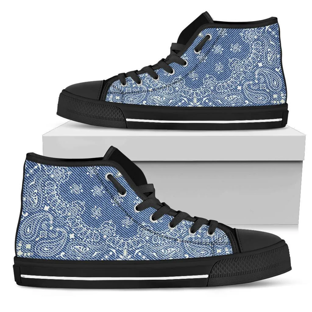 High Top Sneakers - Blue Paisley Print (Black) | Custom High Top Shoes, Patterned High Top Sneakers, High Top Sneakers for Women, Unisex Shoes