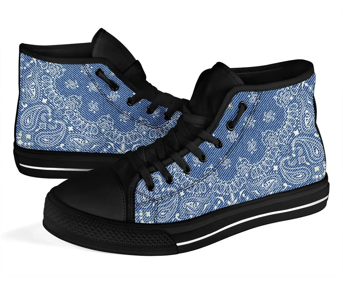 High Top Sneakers - Blue Paisley Print (Black) | Custom High Top Shoes, Patterned High Top Sneakers, High Top Sneakers for Women, Unisex Shoes