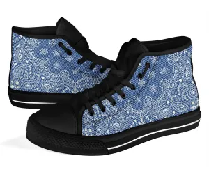 High Top Sneakers - Blue Paisley Print (Black) | Custom High Top Shoes, Patterned High Top Sneakers, High Top Sneakers for Women, Unisex Shoes