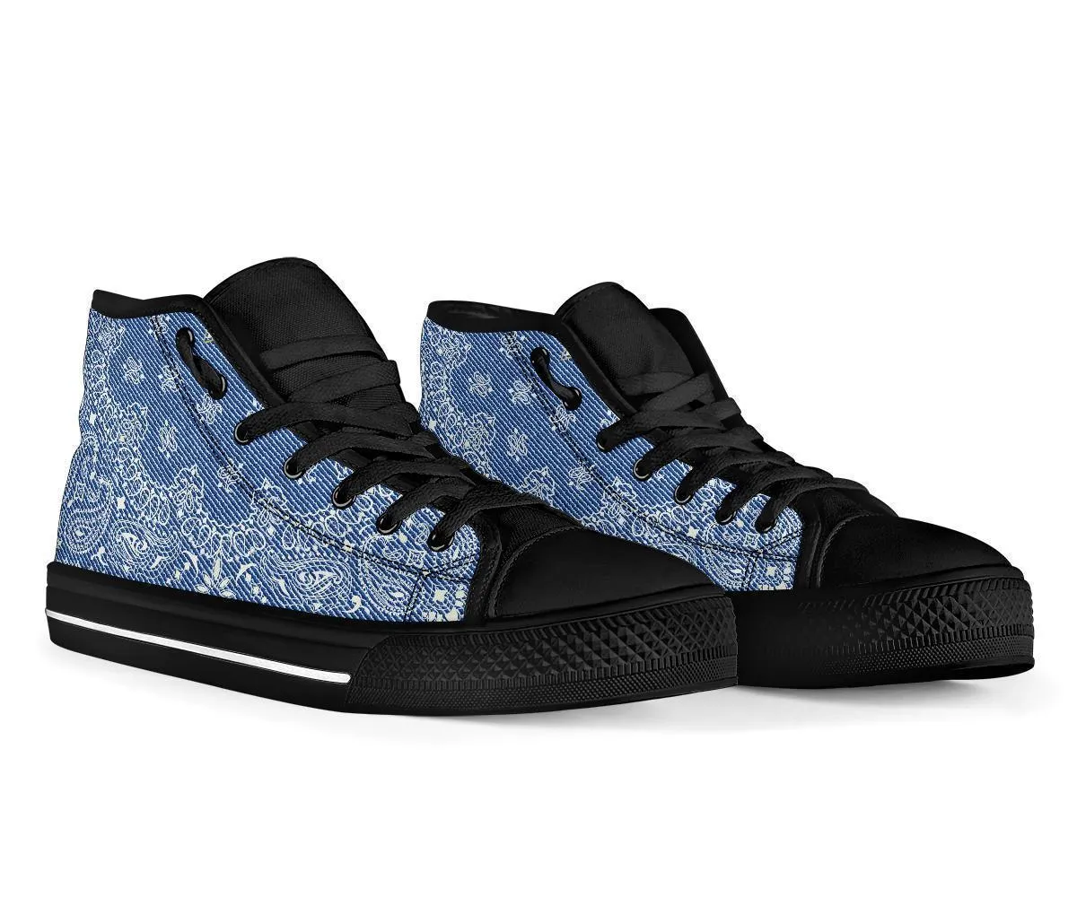 High Top Sneakers - Blue Paisley Print (Black) | Custom High Top Shoes, Patterned High Top Sneakers, High Top Sneakers for Women, Unisex Shoes