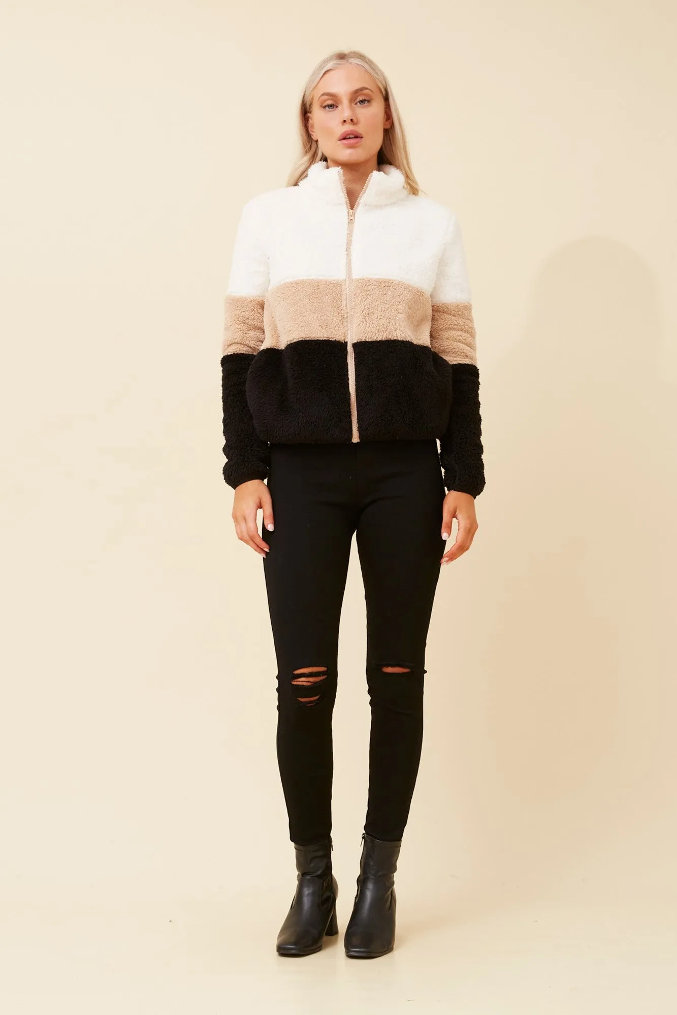 LYN COLOURBLOCK TEDDY JACKET