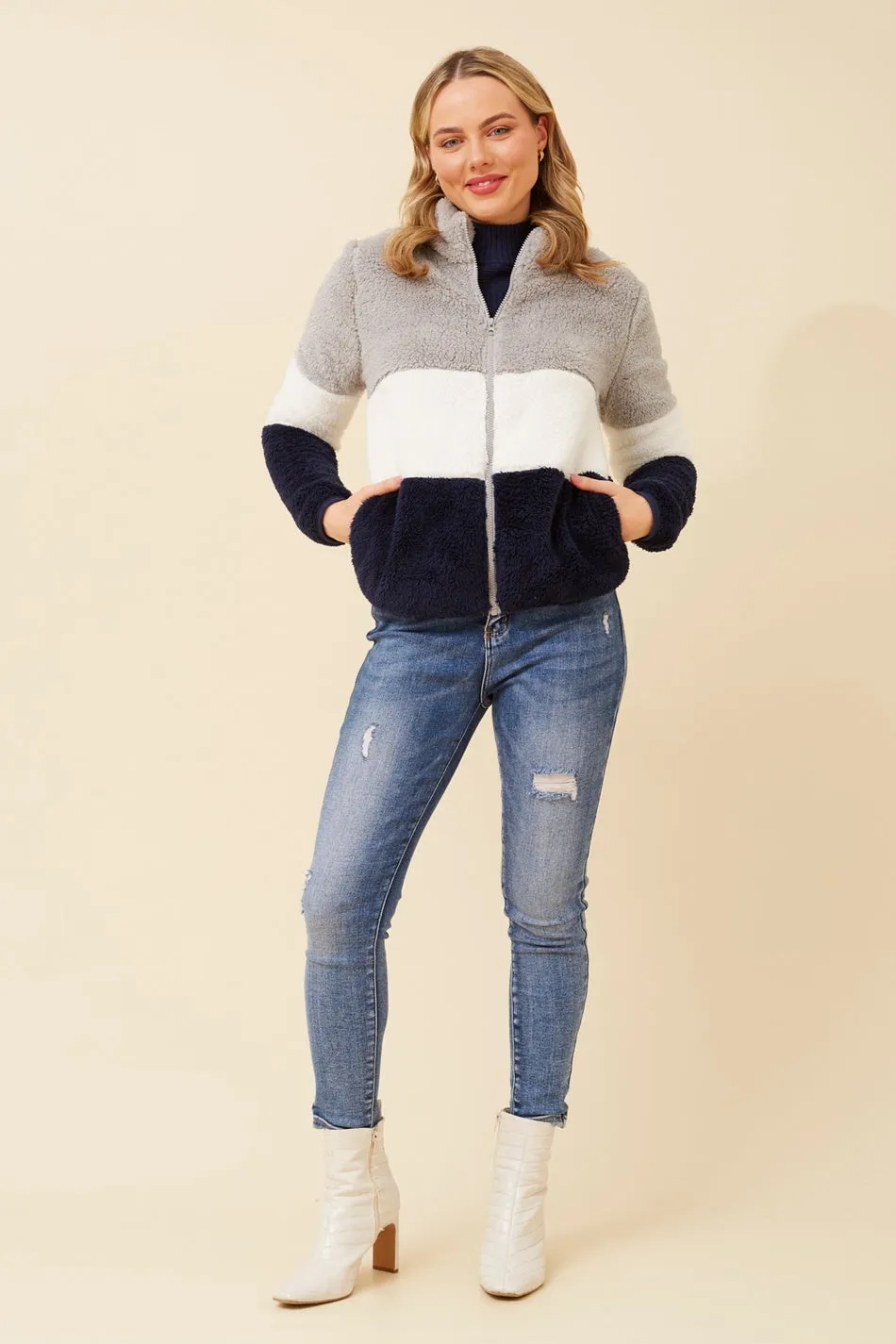 LYN COLOURBLOCK TEDDY JACKET