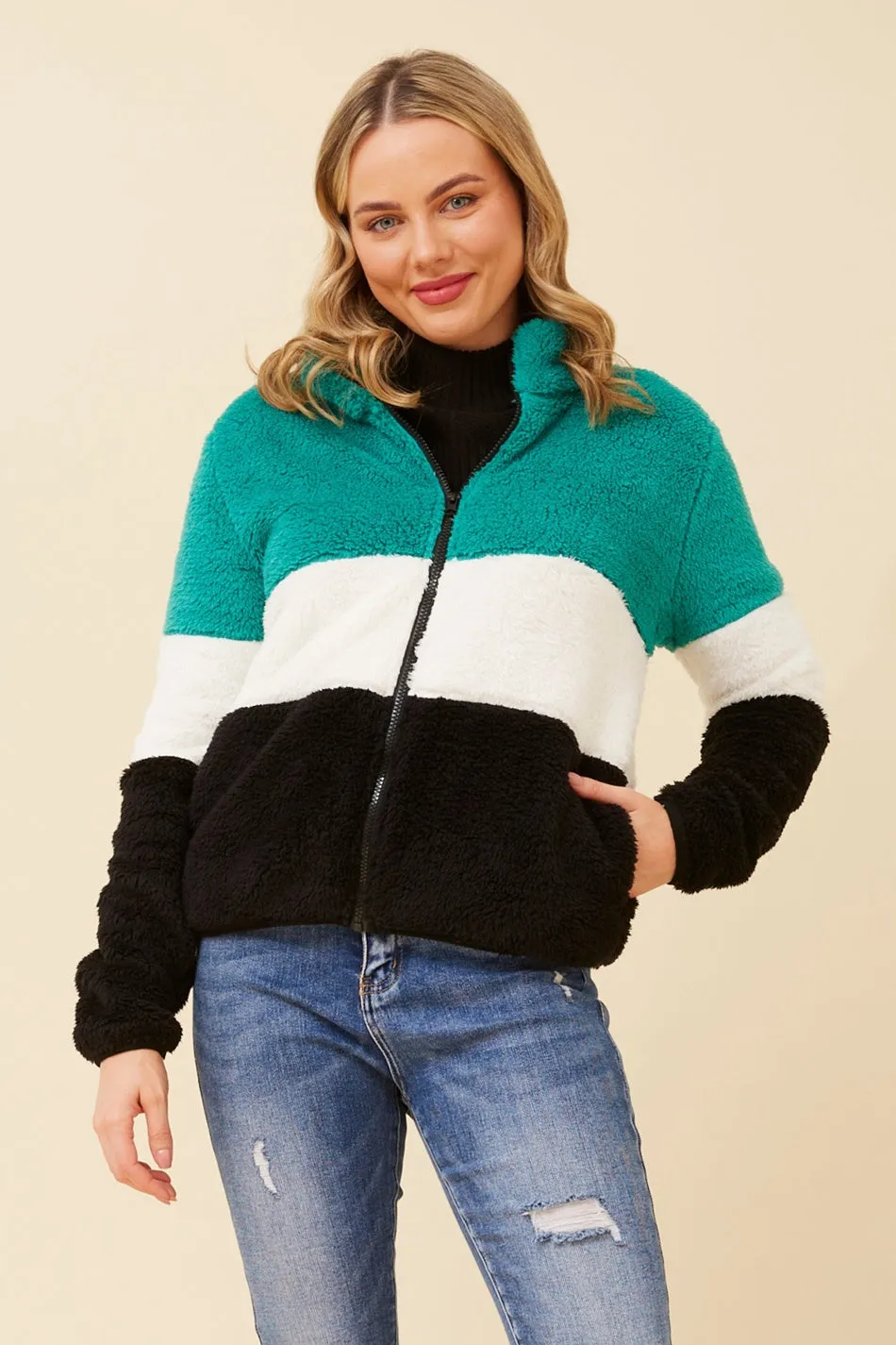 LYN COLOURBLOCK TEDDY JACKET