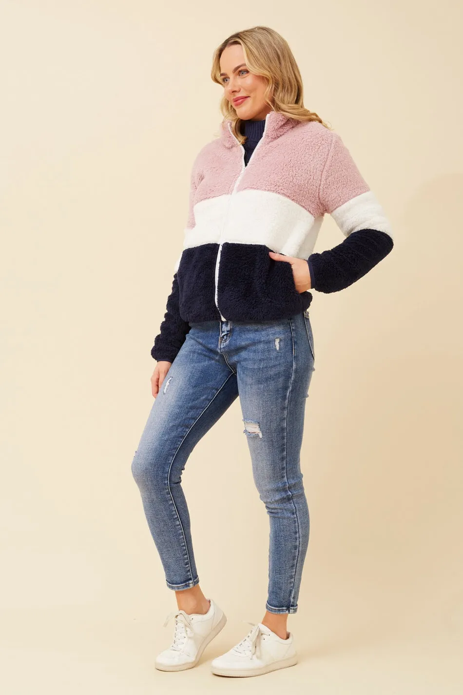LYN COLOURBLOCK TEDDY JACKET