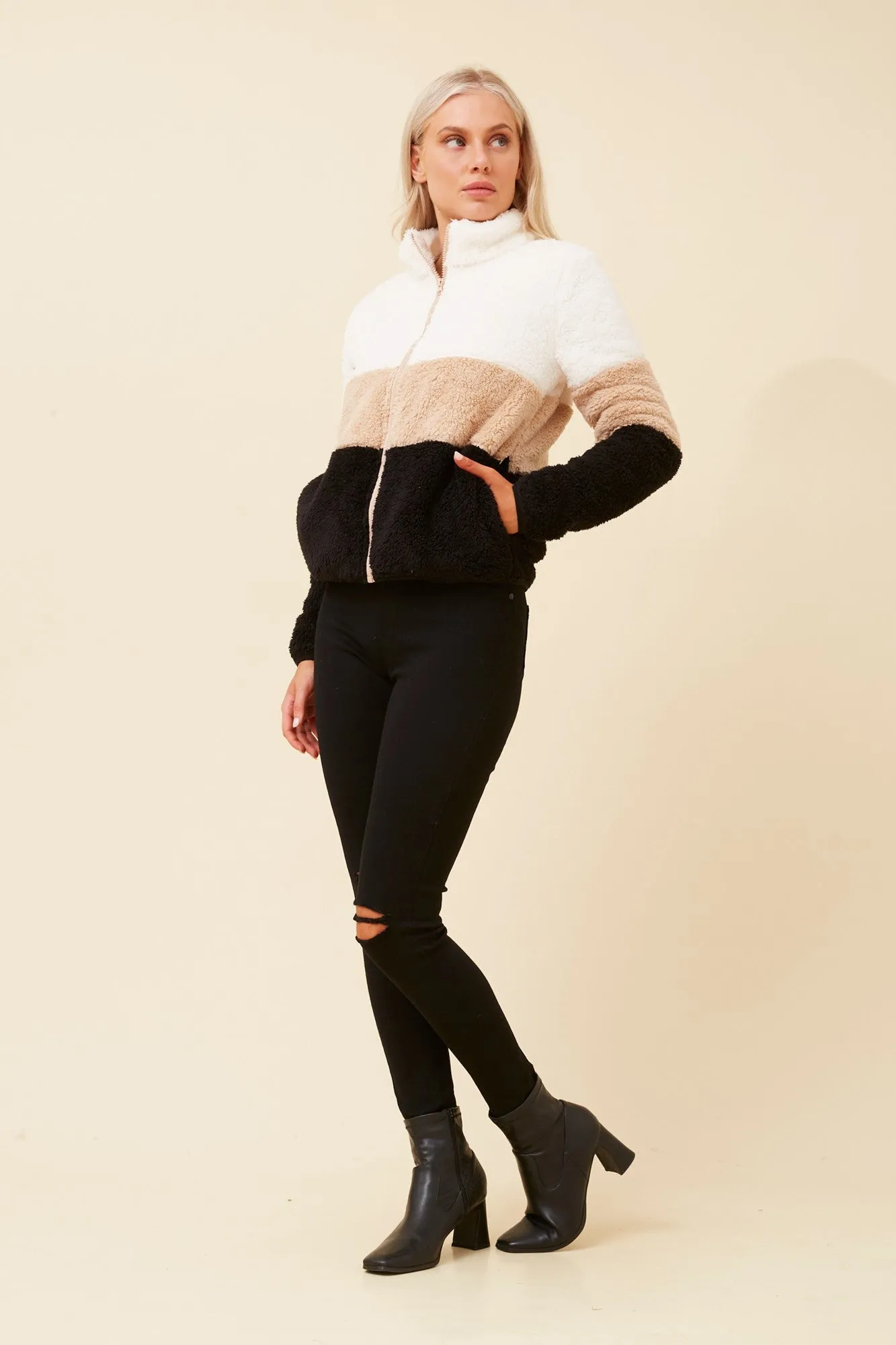 LYN COLOURBLOCK TEDDY JACKET