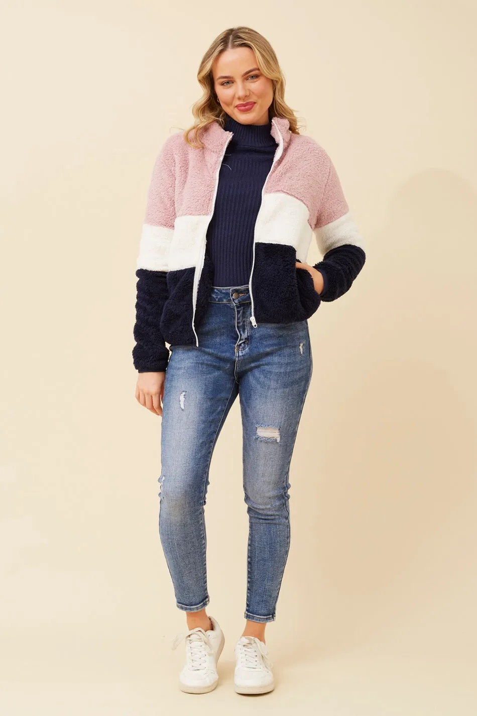 LYN COLOURBLOCK TEDDY JACKET