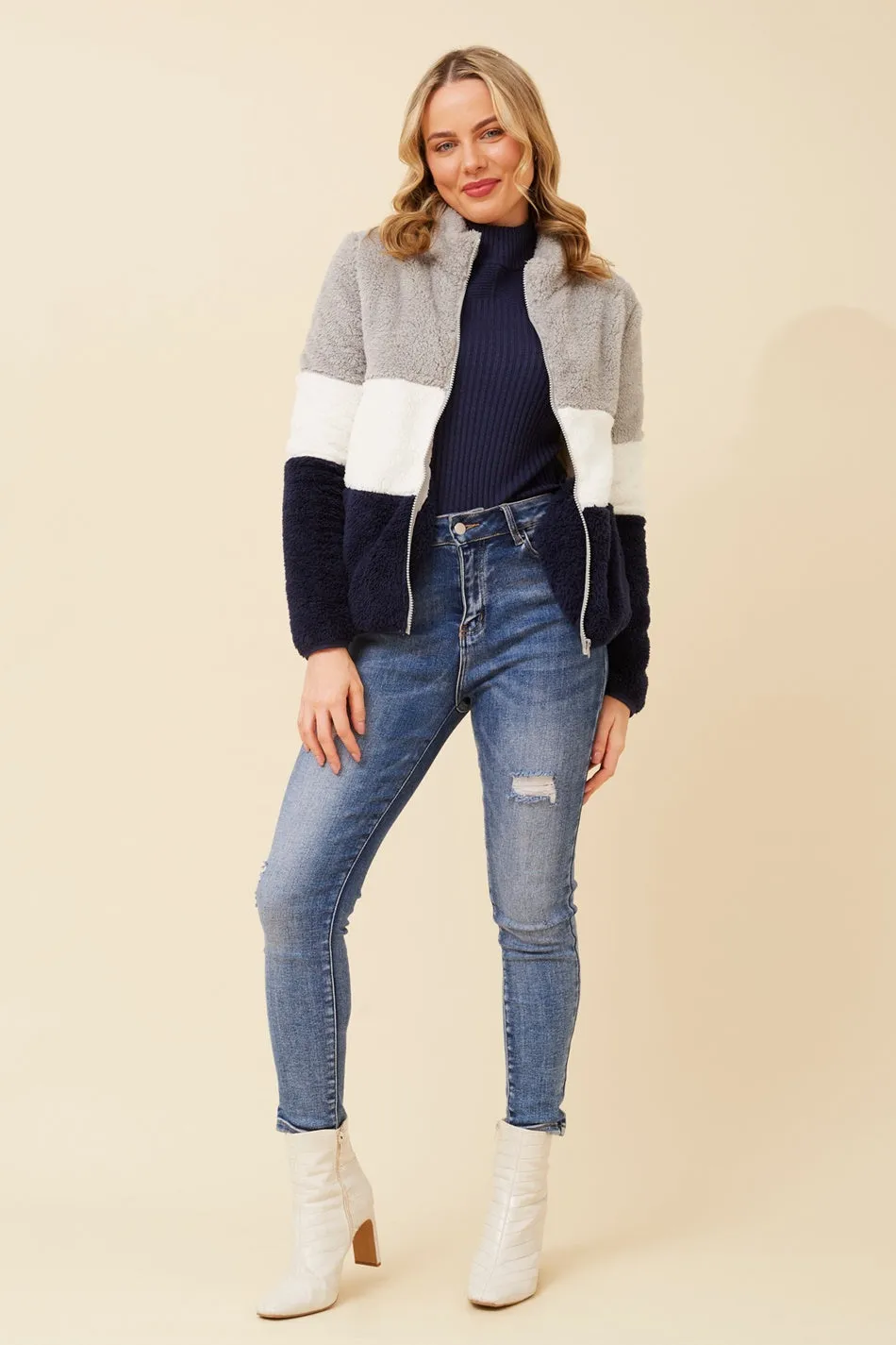 LYN COLOURBLOCK TEDDY JACKET
