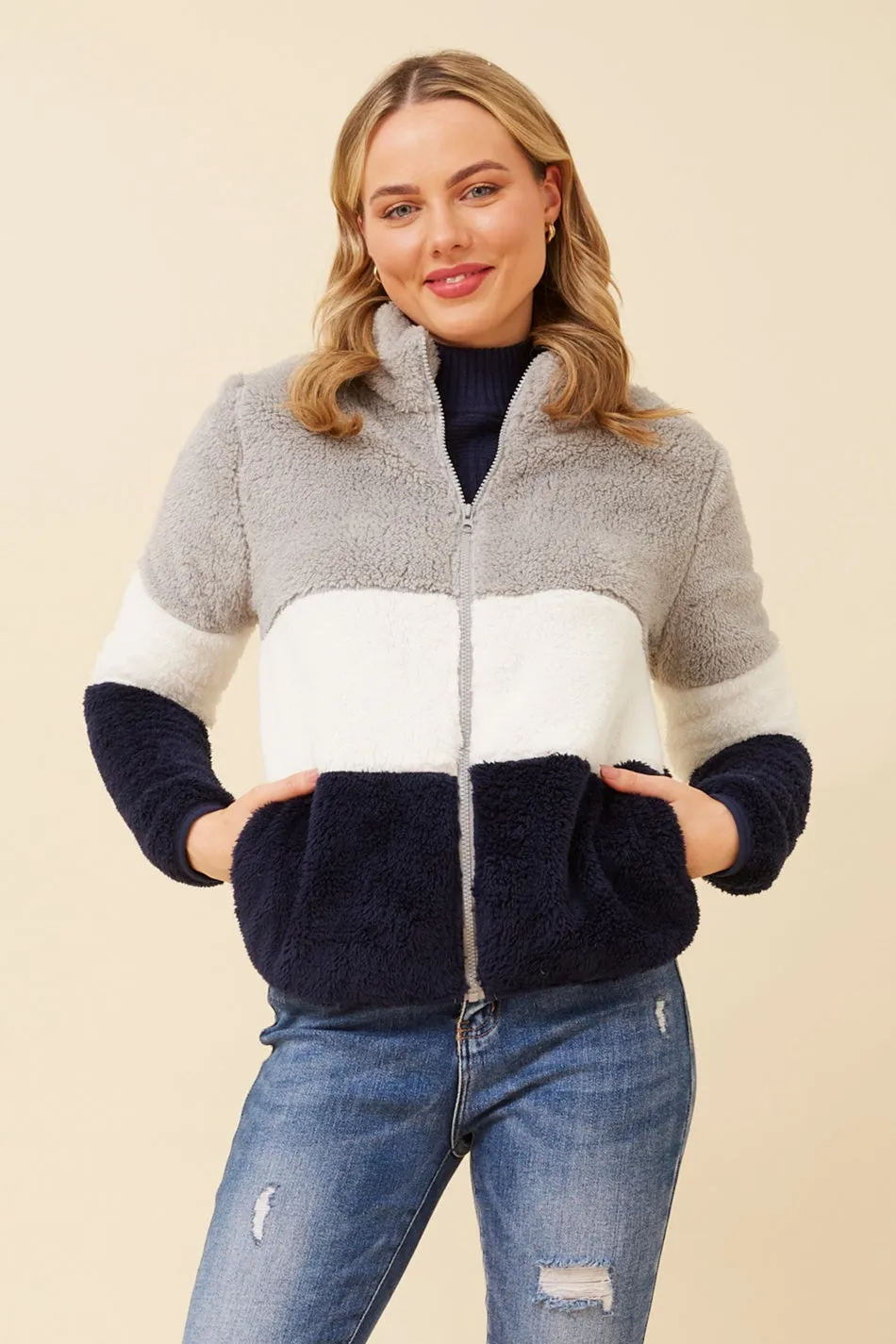 LYN COLOURBLOCK TEDDY JACKET