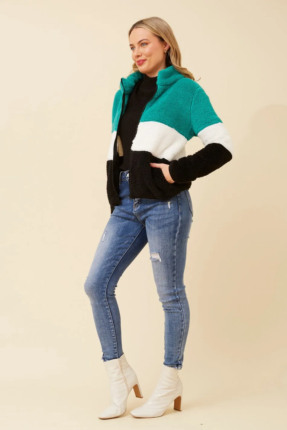 LYN COLOURBLOCK TEDDY JACKET