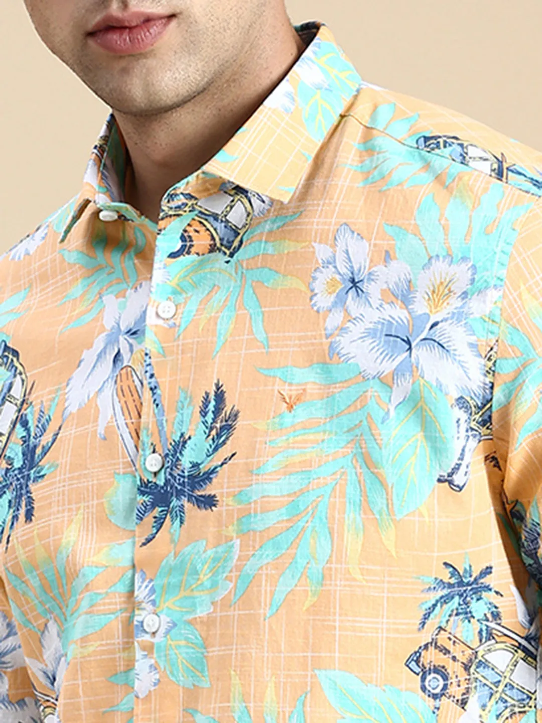 Men Orange Printed Casual Shirt
