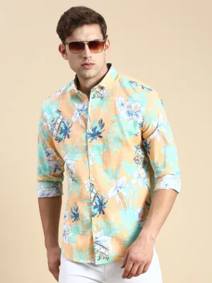 Men Orange Printed Casual Shirt