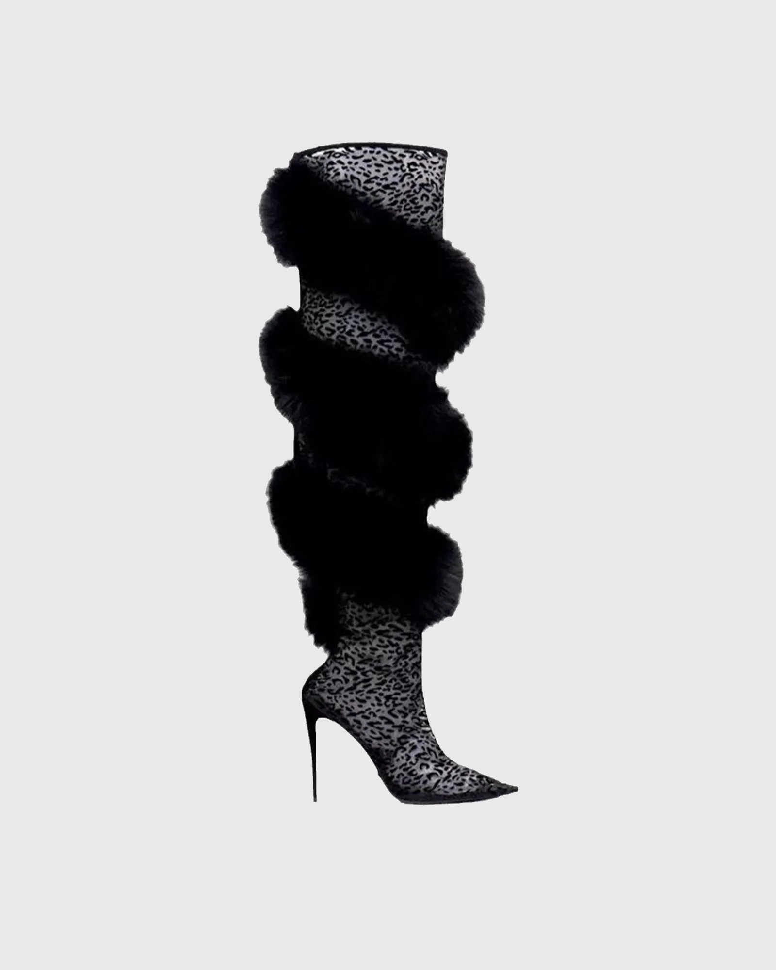Norina Spiral Faux Fur Leopard Print Knee High Boots