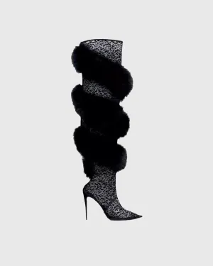 Norina Spiral Faux Fur Leopard Print Knee High Boots