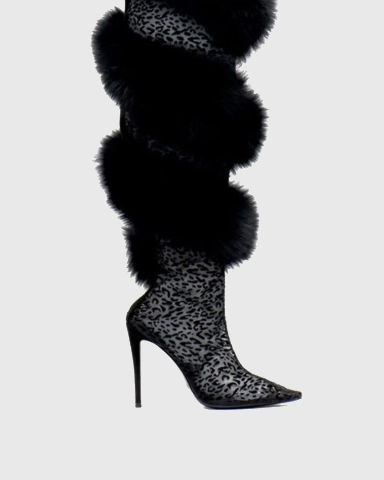 Norina Spiral Faux Fur Leopard Print Knee High Boots