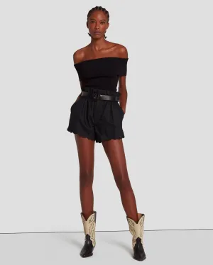 Paperbag Linen Short in Black