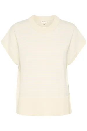 Part Two 30309534 NatayaPW Cap Sleeve Fine Knit T-Shirt Blue Whitecap Gray Stripe