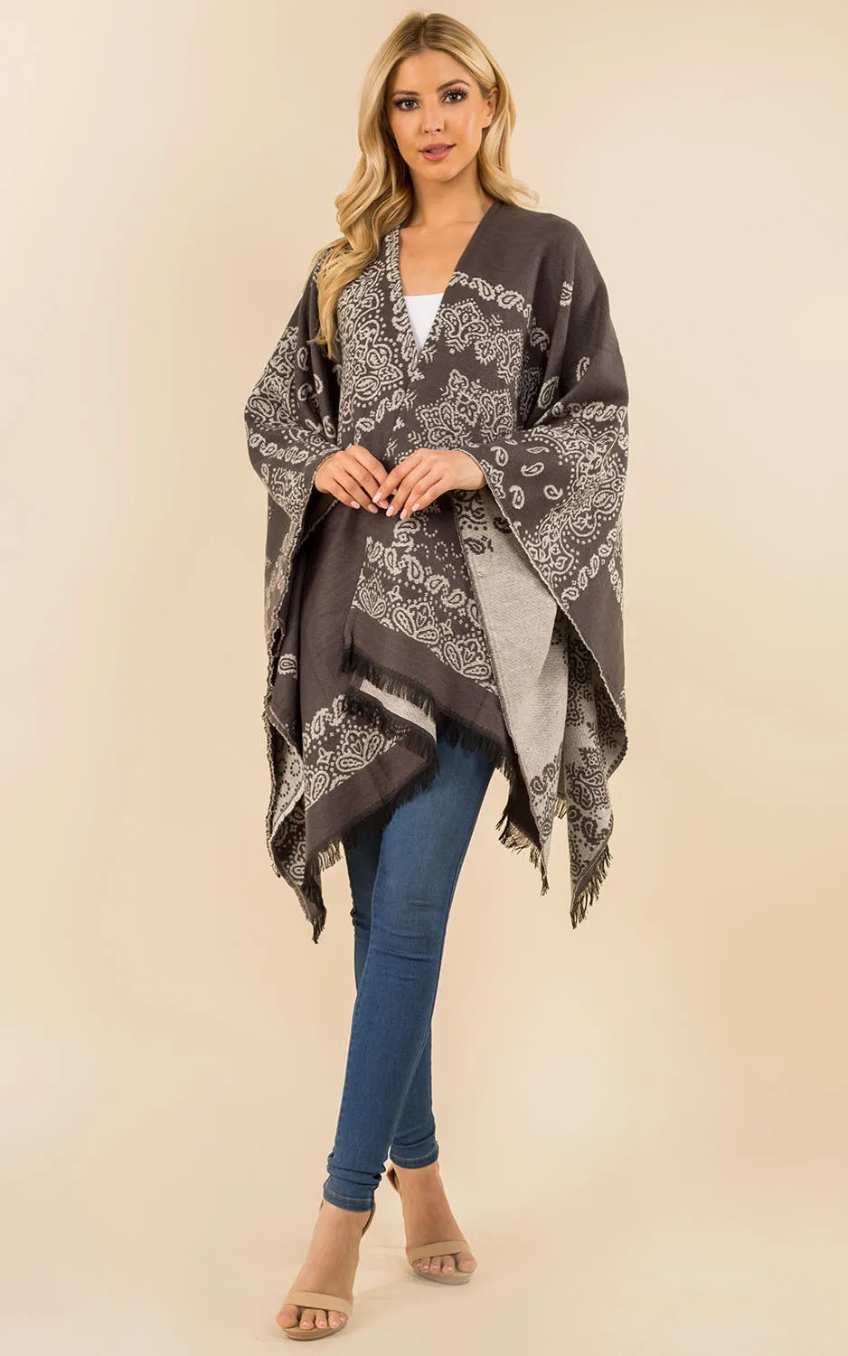 RA3351 Multi Pattern Ruana Shawl