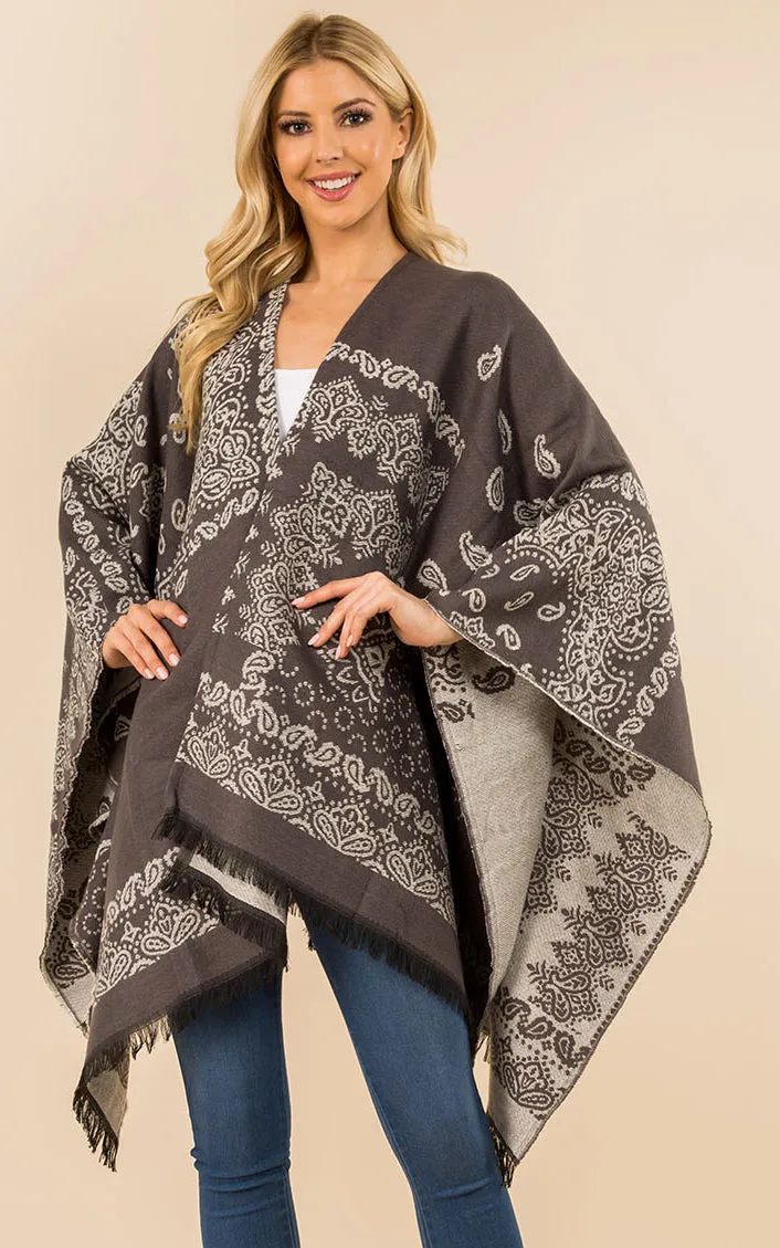 RA3351 Multi Pattern Ruana Shawl
