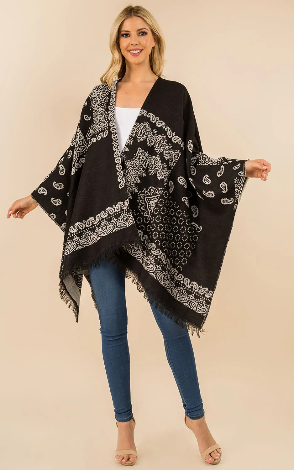 RA3351 Multi Pattern Ruana Shawl