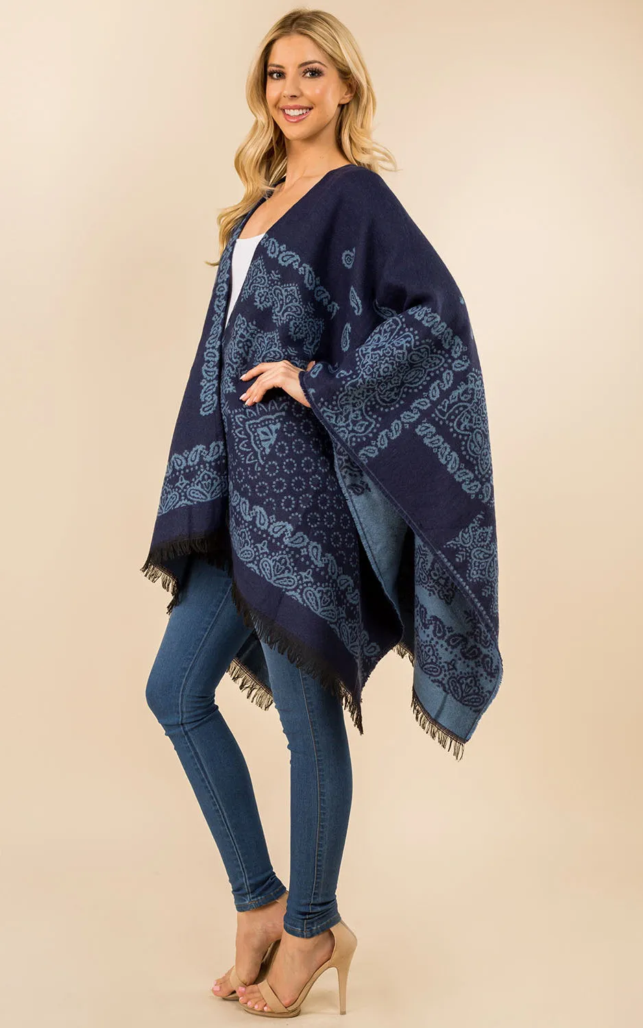 RA3351 Multi Pattern Ruana Shawl