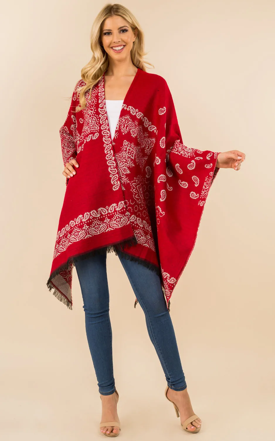 RA3351 Multi Pattern Ruana Shawl