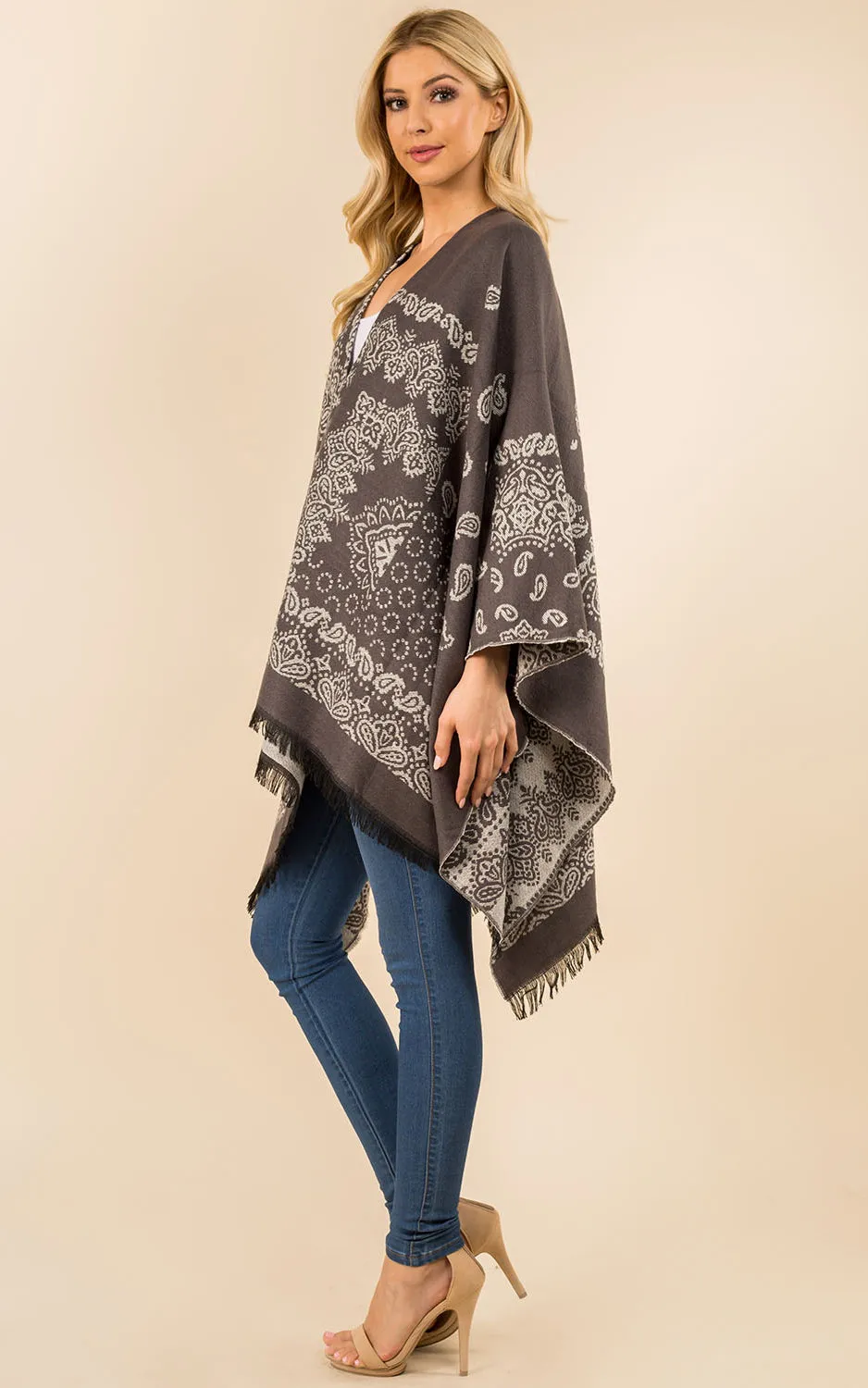 RA3351 Multi Pattern Ruana Shawl