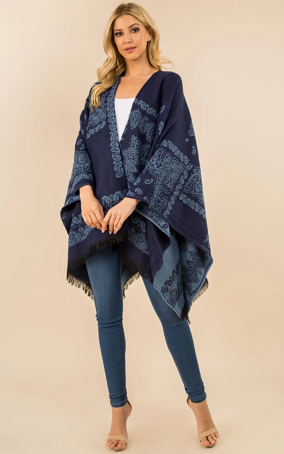 RA3351 Multi Pattern Ruana Shawl