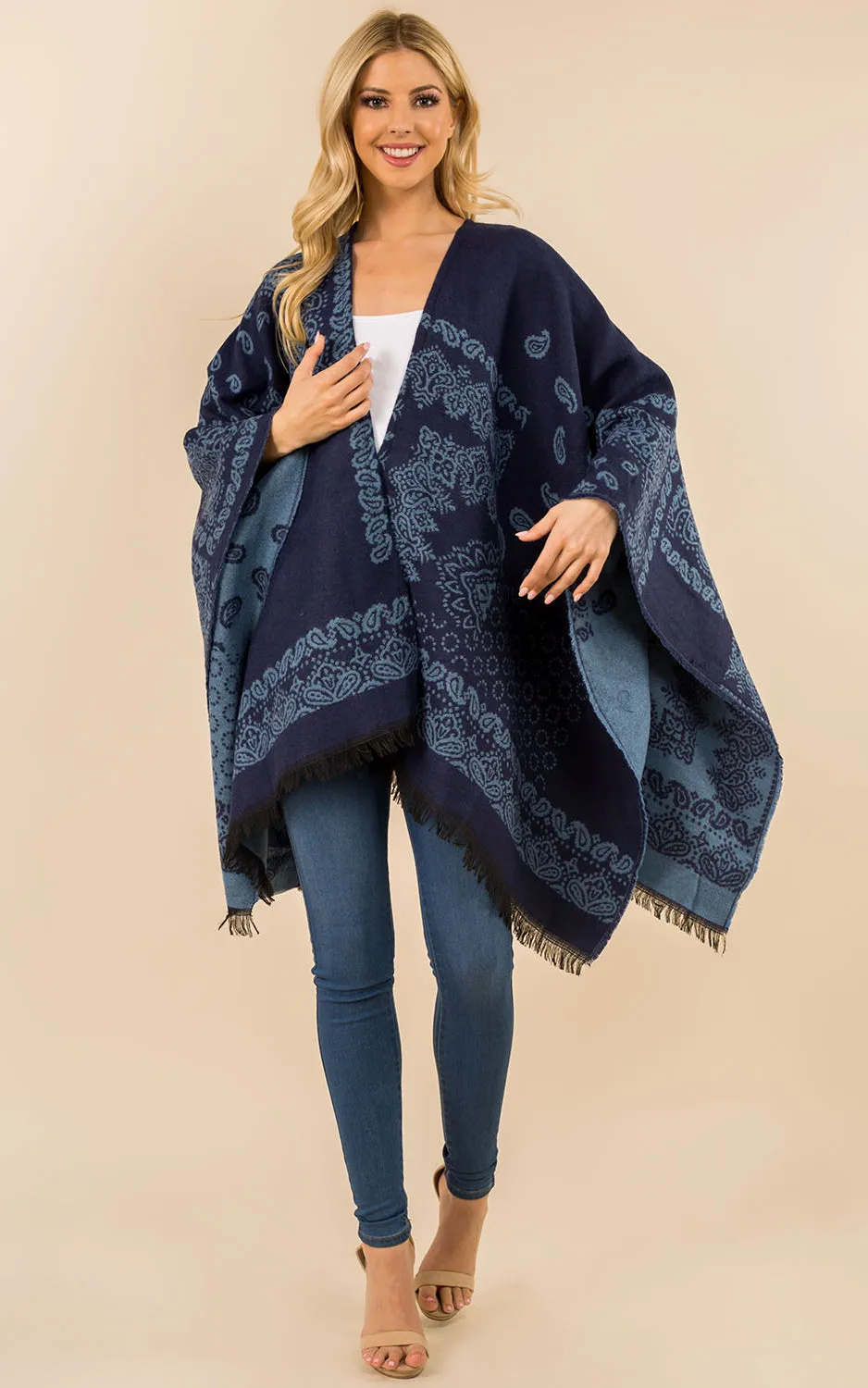 RA3351 Multi Pattern Ruana Shawl