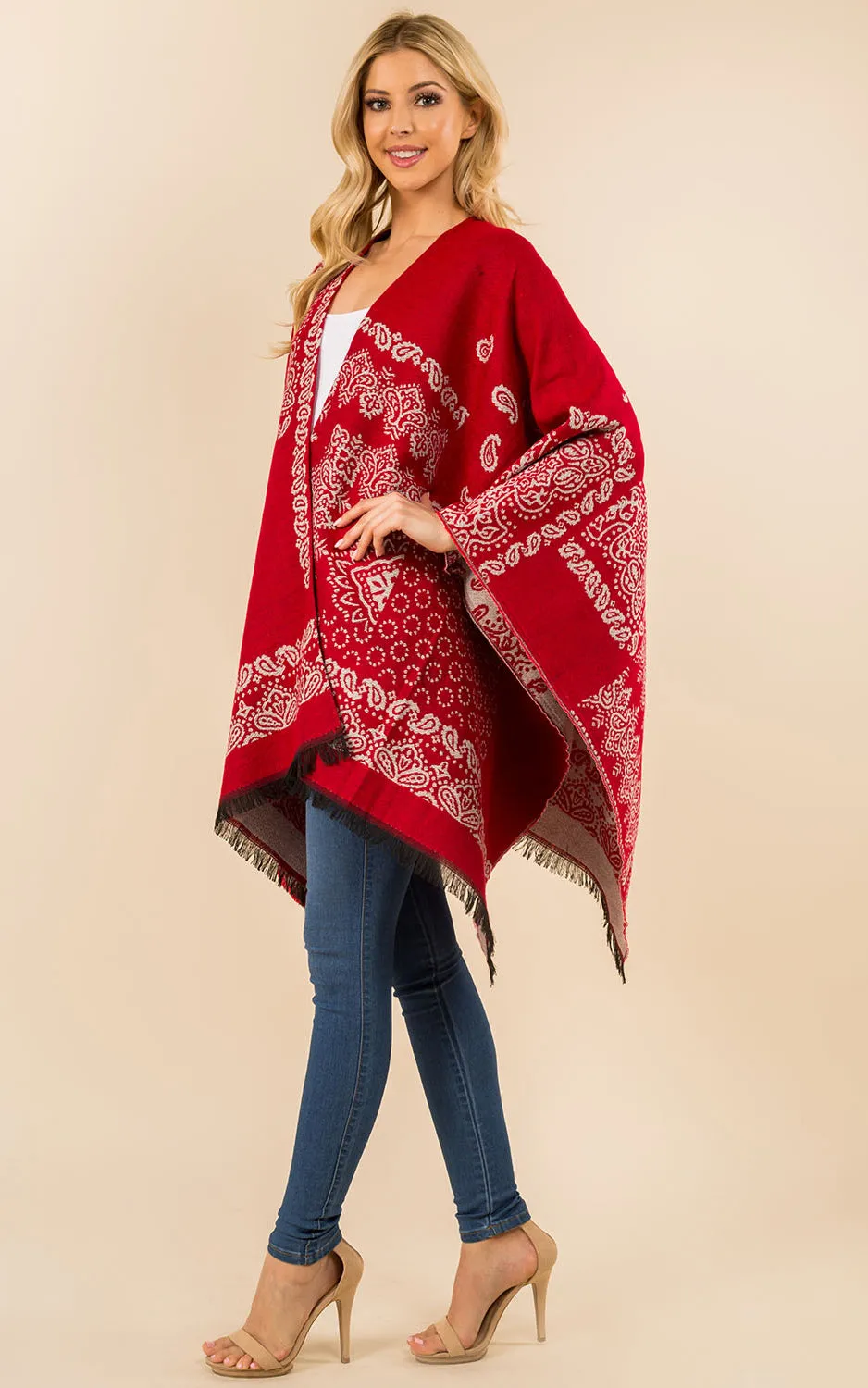 RA3351 Multi Pattern Ruana Shawl