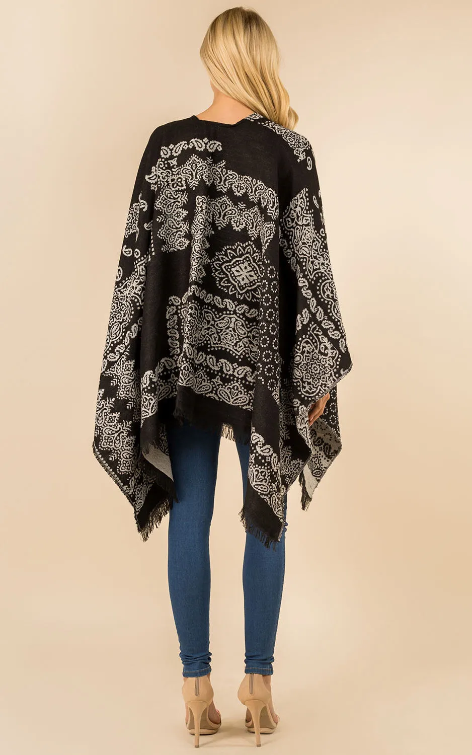 RA3351 Multi Pattern Ruana Shawl