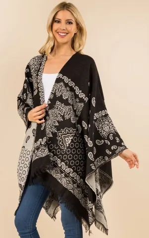 RA3351 Multi Pattern Ruana Shawl
