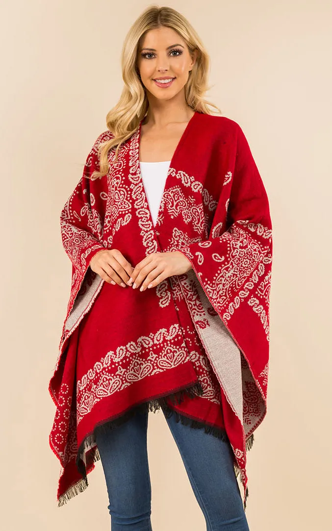 RA3351 Multi Pattern Ruana Shawl